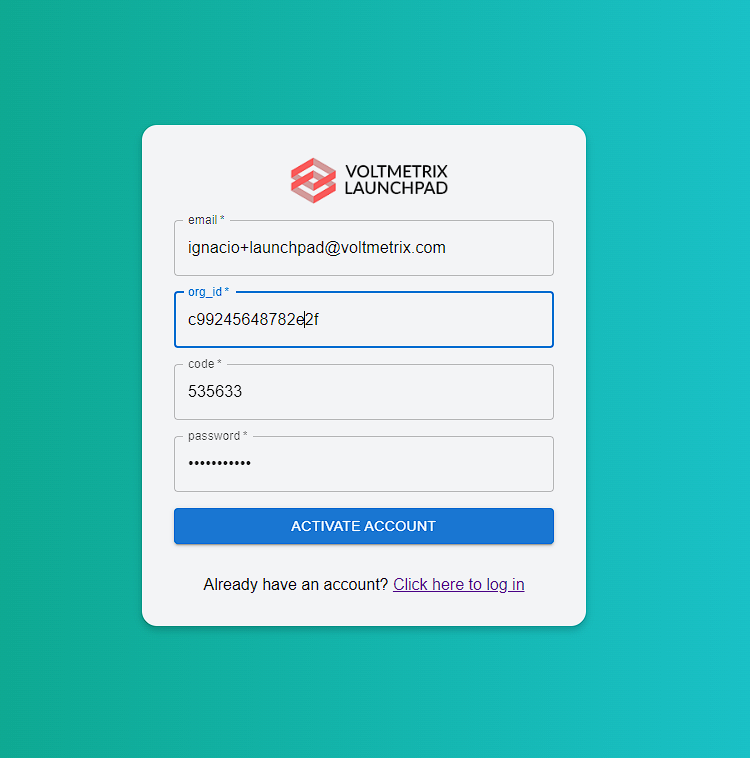 create password - Voltmetrix Launchpad